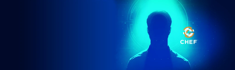 Silhouetted person in front of a glowing blue futuristic background with the words “CHEF” on the right