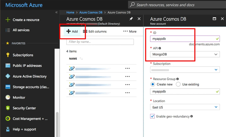 Screenshot 1 - Deploy a Cosmos DB instance