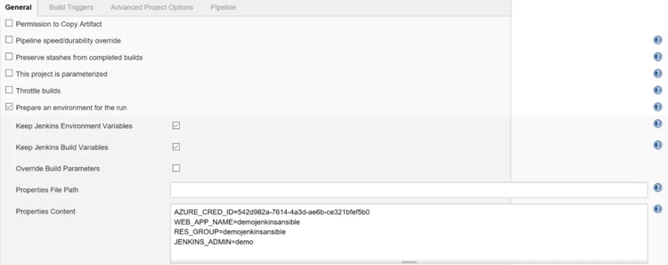 Jenkins job user interface general menu