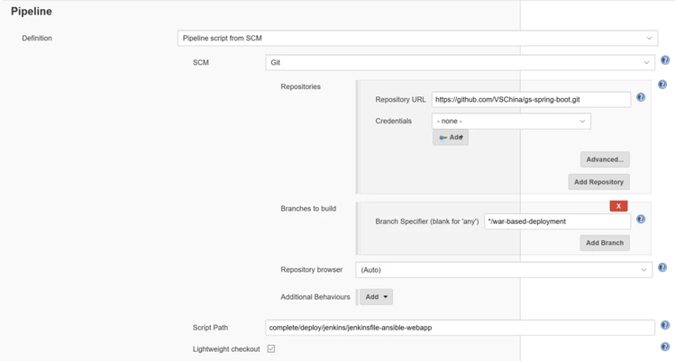 Jenkins job user interface zoomed in