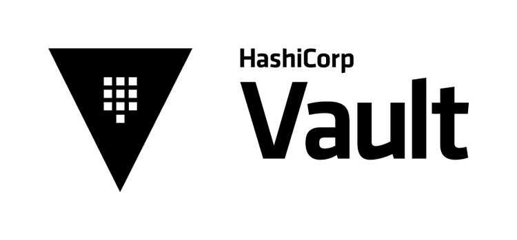 HashiCorp Vault logo with a black triangular icon and the word “Vault” in bold black text beside “HashiCorp.”