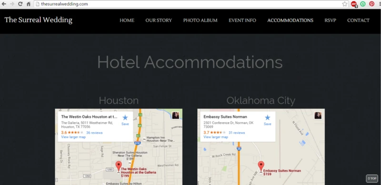 Wedding website maps and RSVP form