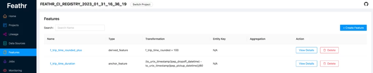Feathr GUI enhancement with registering and deleting features.