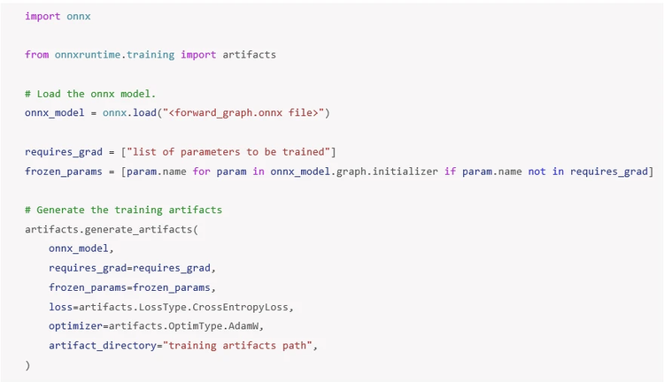 Code snippet illustrating artifact generation step