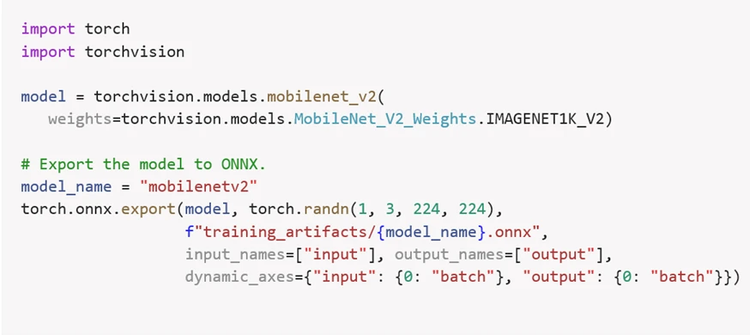 Example to convert PyTorch model to ONNX format.