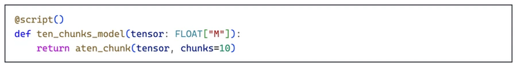 ten_chunks_model() function, calling the ONNX Script function
