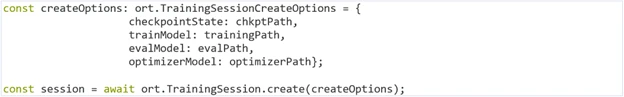 Code snippet for creating an ORT TrainingSession