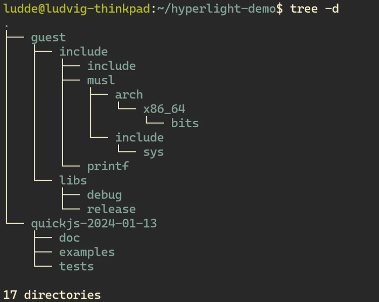 A view of a directory tree using the tree -d command