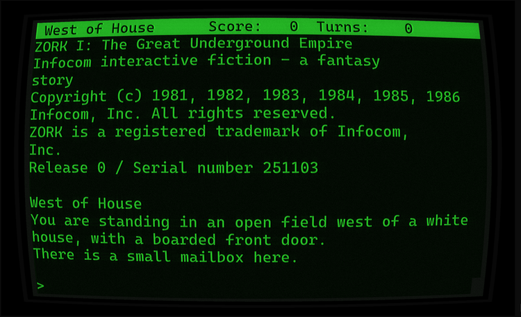 Zork running in terminal with a CRT Filter