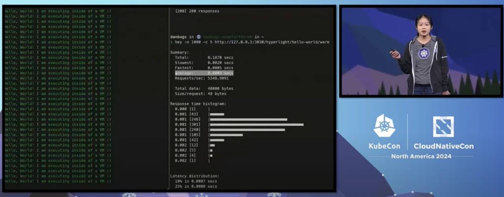 Microsoft’s Rita Zhang stands on the KubeCon stage to introduce and demo the Hyperlight project.
