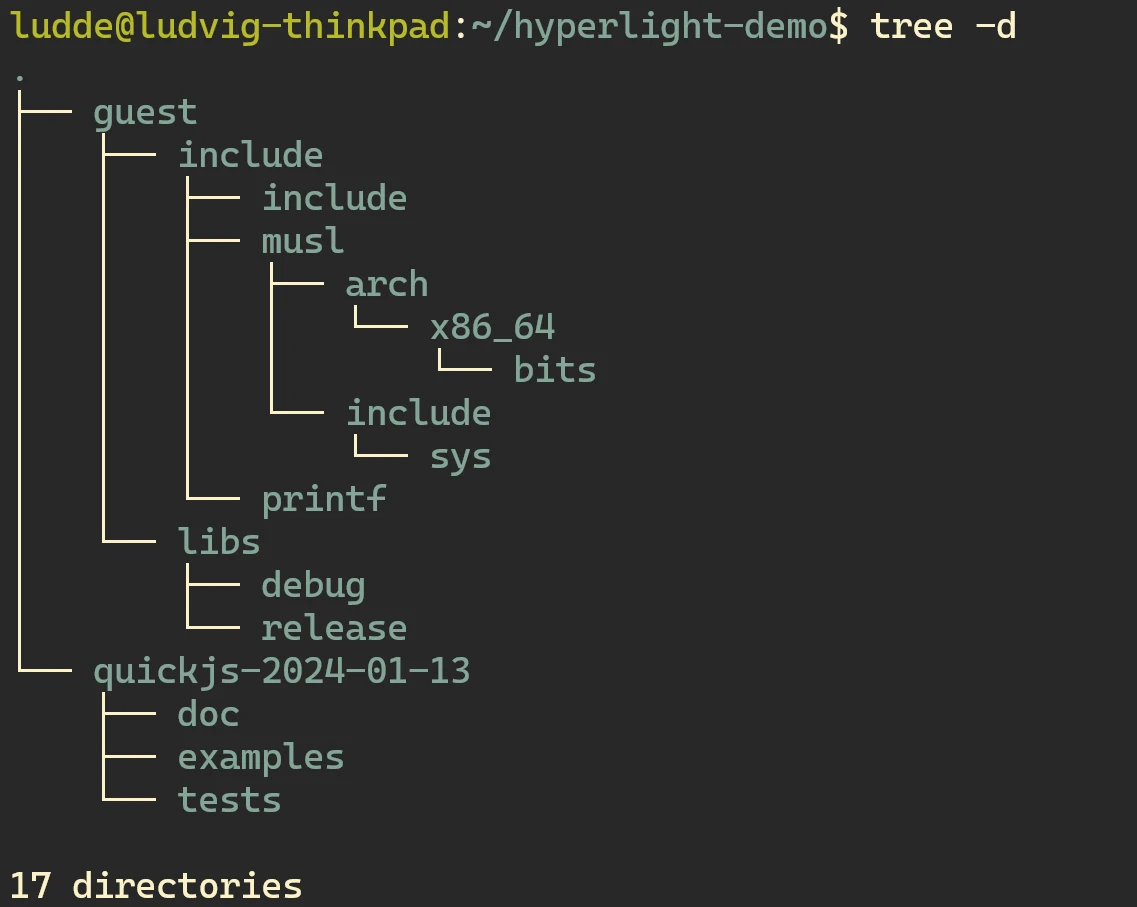 A view of a directory tree using the tree -d command 