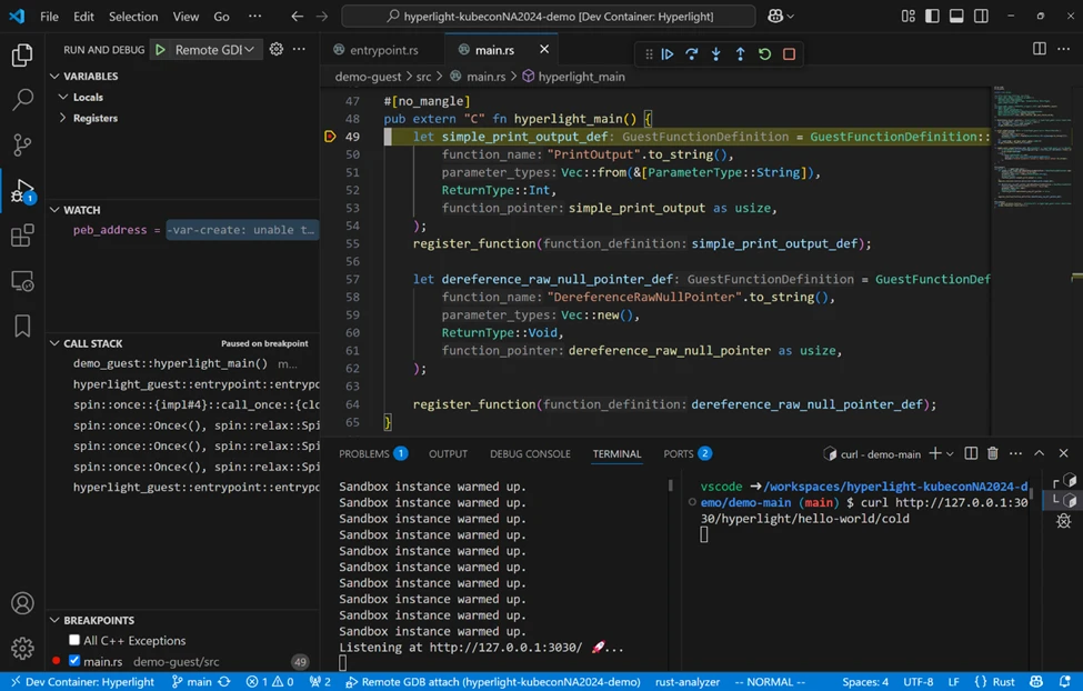 V S Code screenshot of a debugger breakpoint on a function.